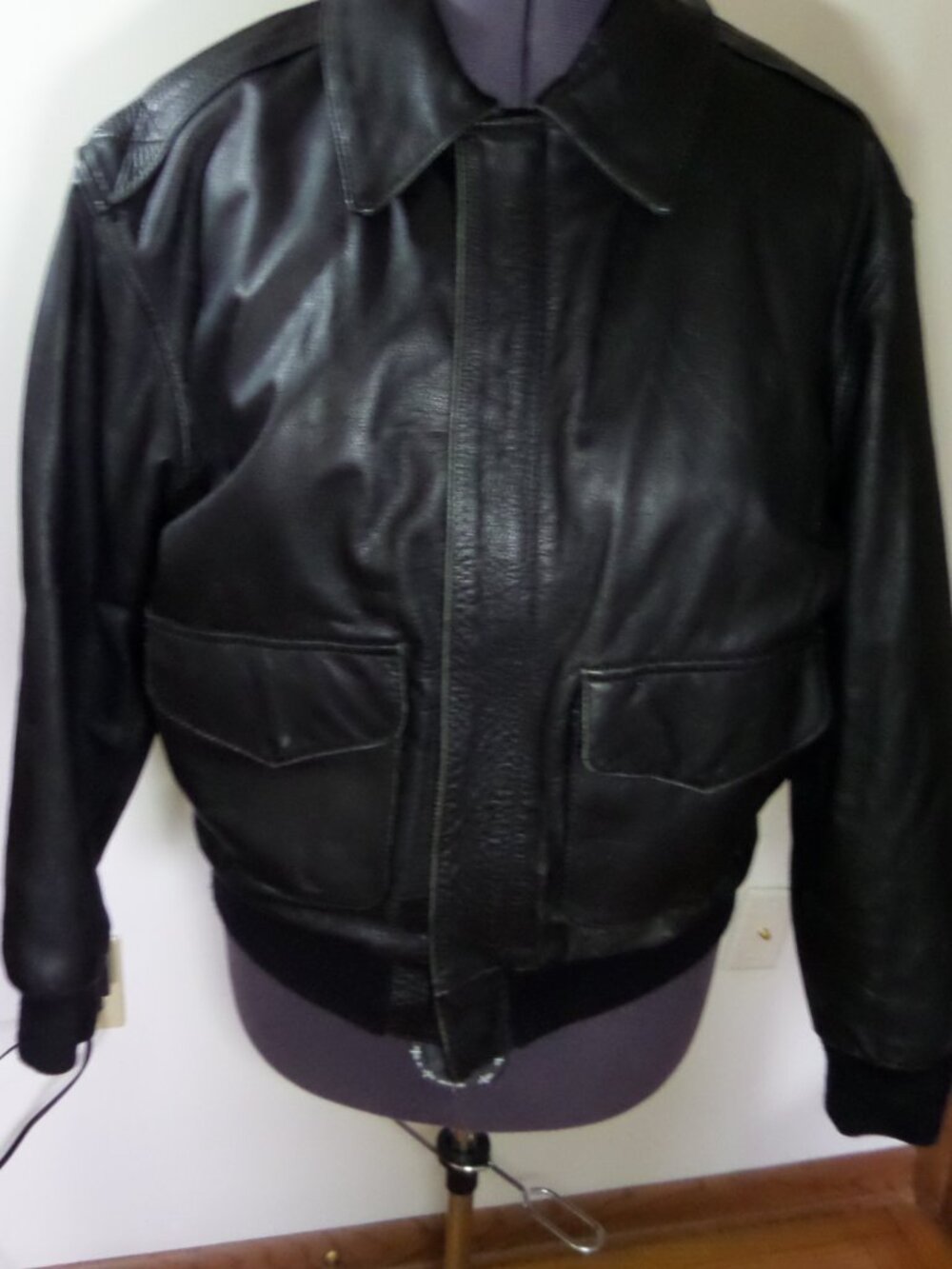 US Army Air Force Mens Leather Bomber Black Jacket Size Small